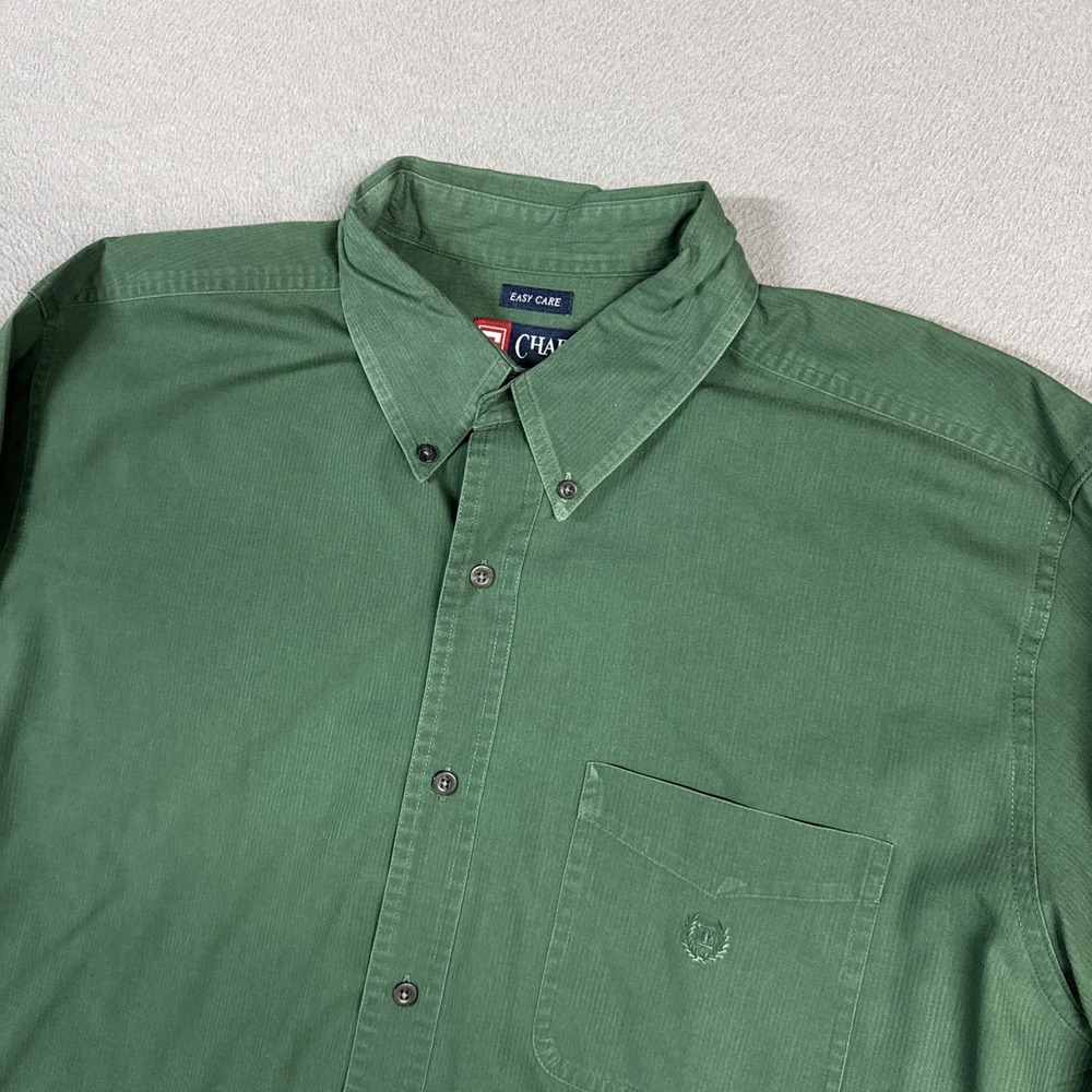 Chaps Shirt Mens Large Green Easy Care Long Sleeve Button Down Cotton Blend